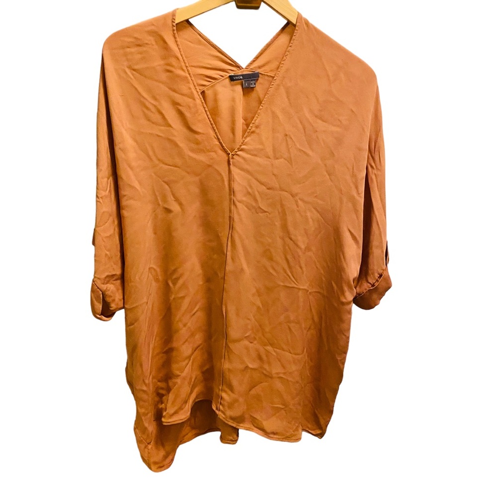 VINCE Earth Camel Color Silk Seamed Front Dolman Sleeve Top